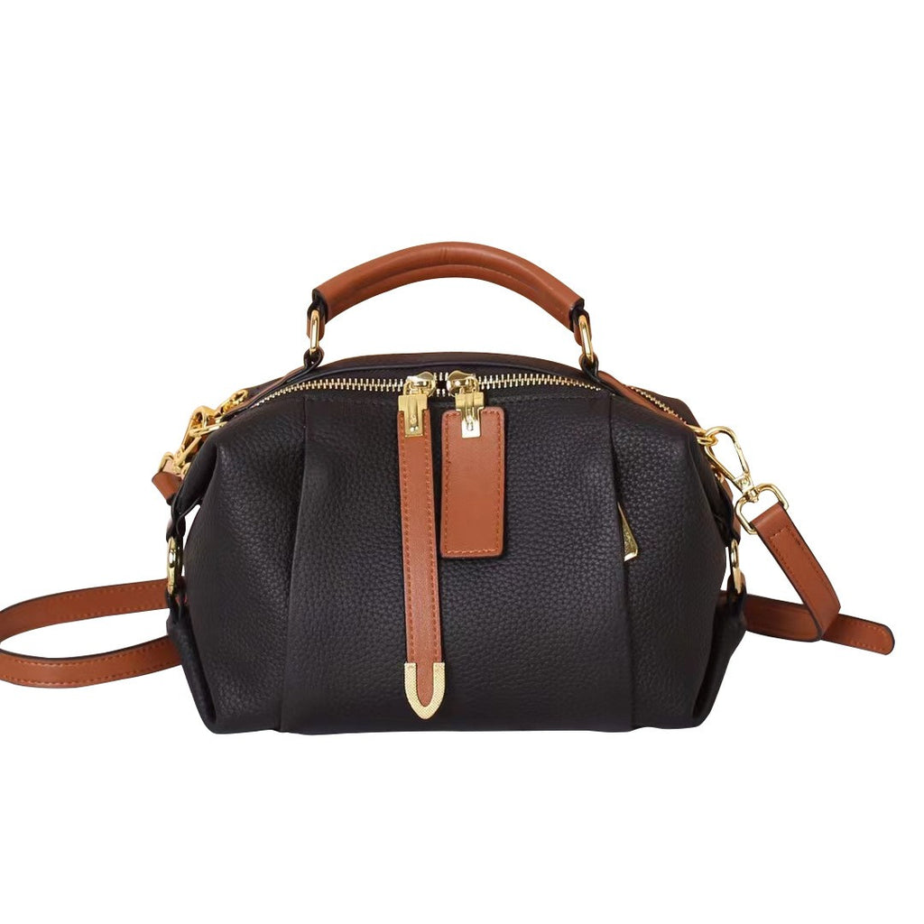 Pleated Pebbled Leather Mini Boston Bag