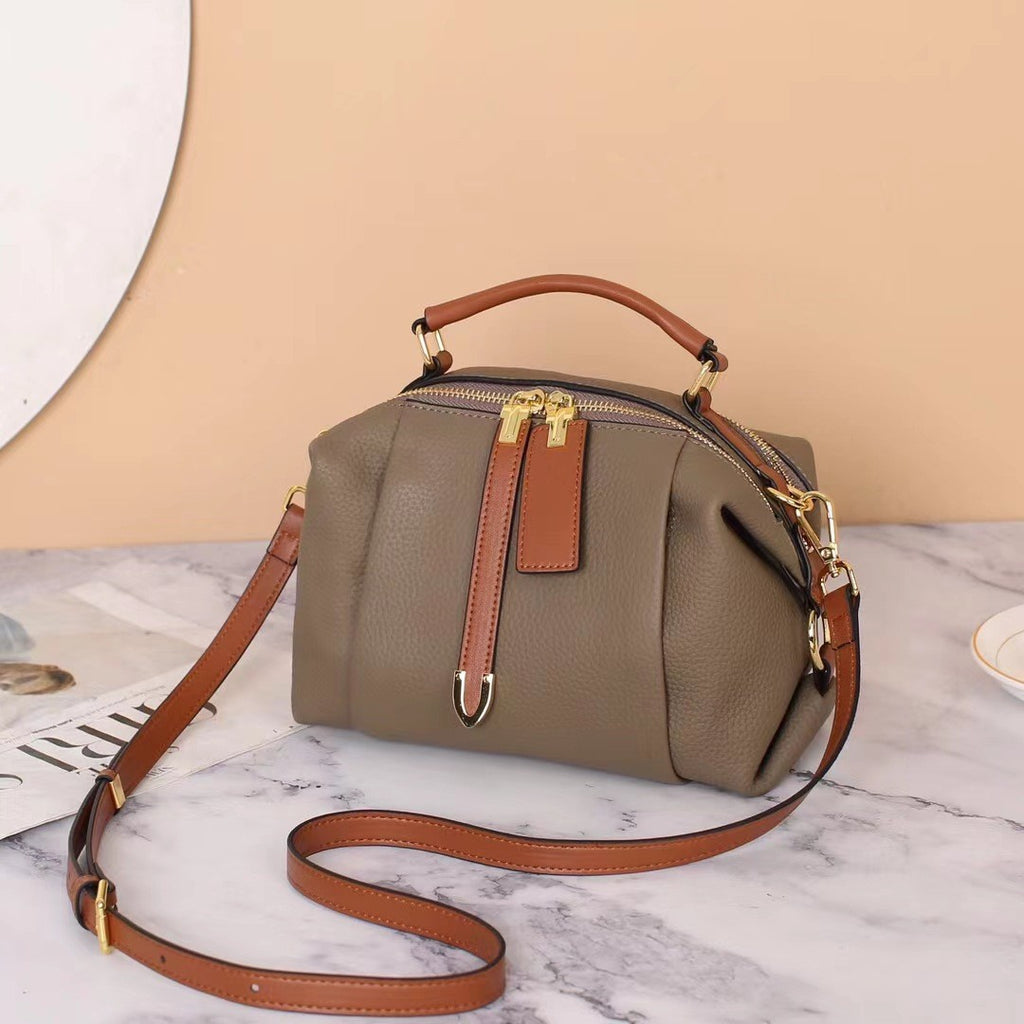 Pleated Pebbled Leather Mini Boston Bag