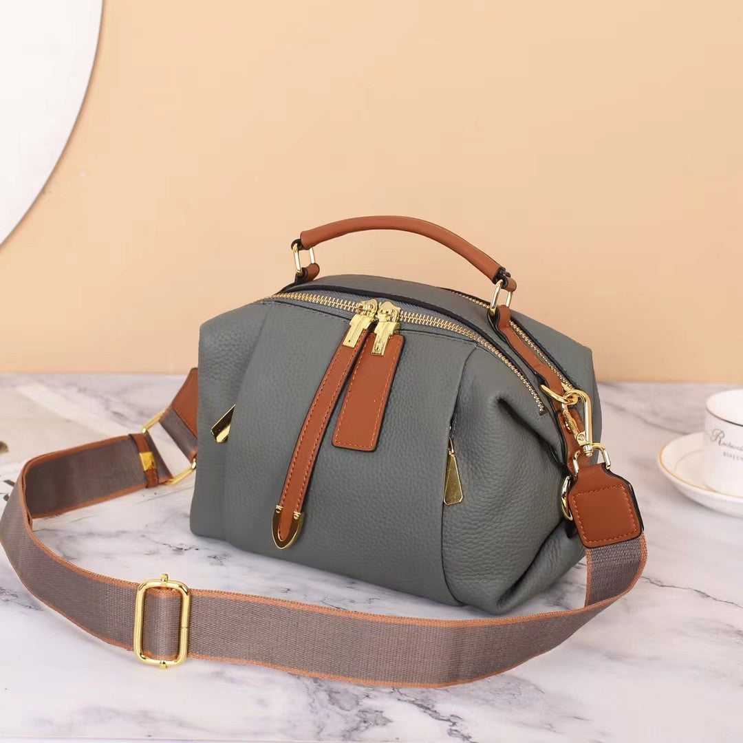 Pleated Pebbled Leather Mini Boston Bag