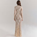 Floral Lace Fishtail Hem Maxi Gown - Apricot