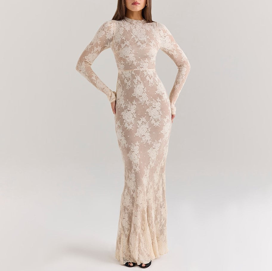 Floral Lace Fishtail Hem Maxi Gown