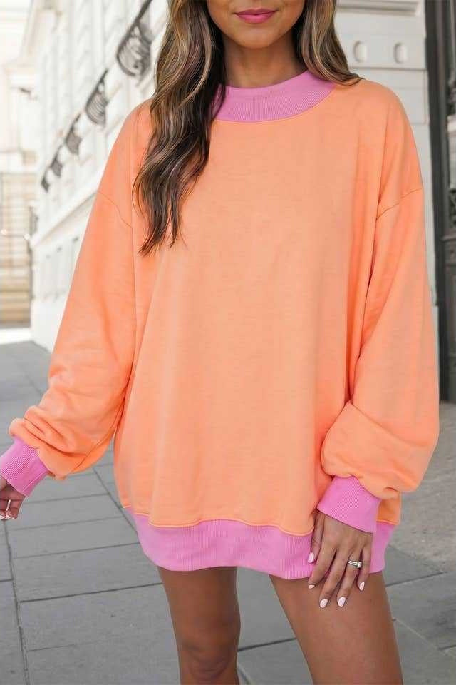 Contrast Rib Mockneck Oversized Sweatshirt - Orange - 1