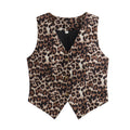 Animal Print Cropped Suit Vest - Brown