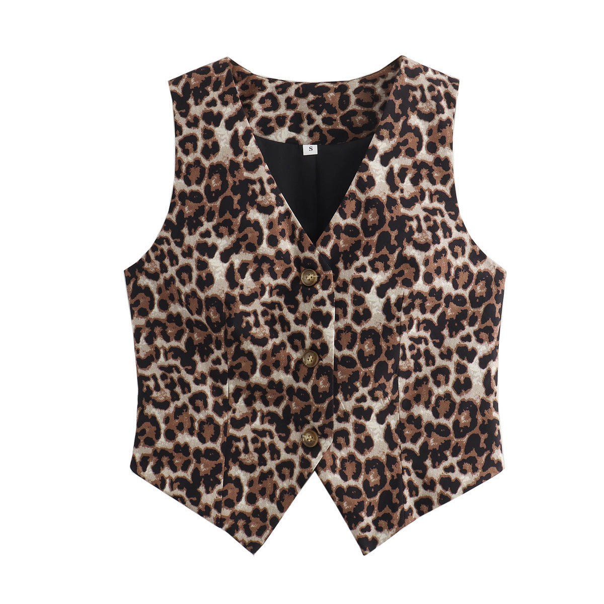 Animal Print Cropped Suit Vest - Brown