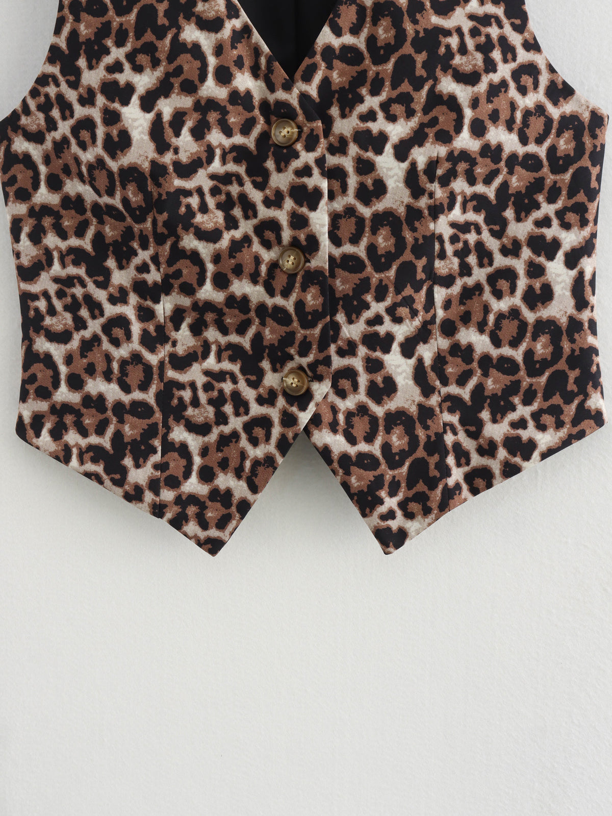 Animal Print Cropped Suit Vest - Brown - 3