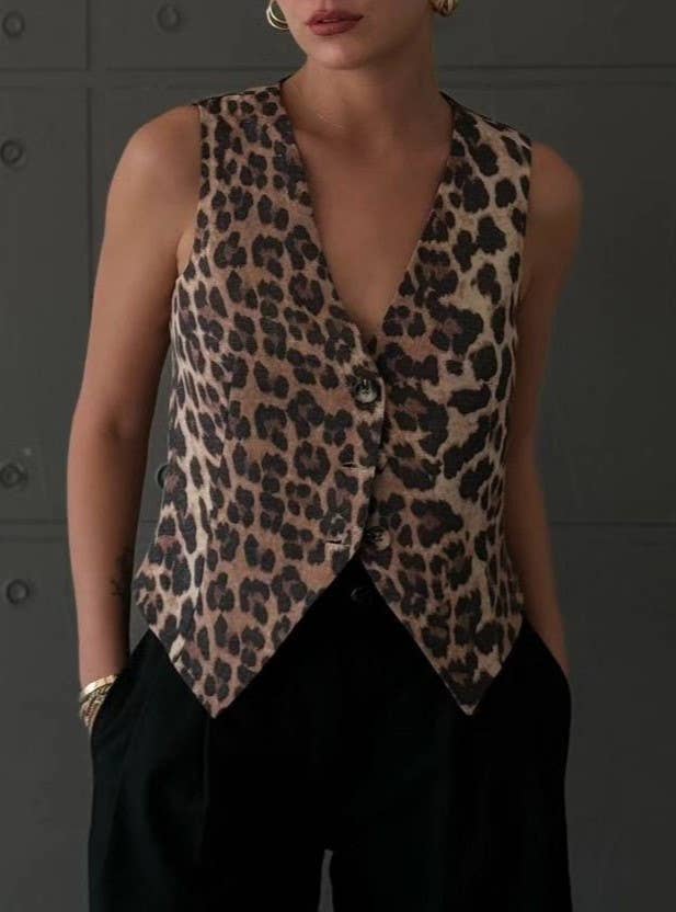 Animal Print Cropped Suit Vest