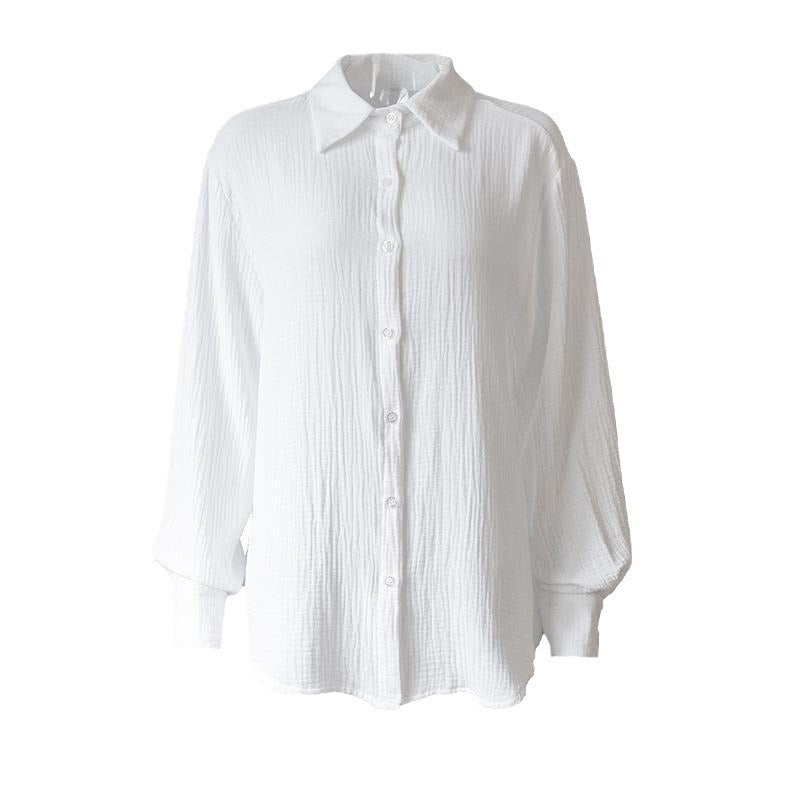 Crinkle Gauze Oversized Button Up Shirt - White - 1