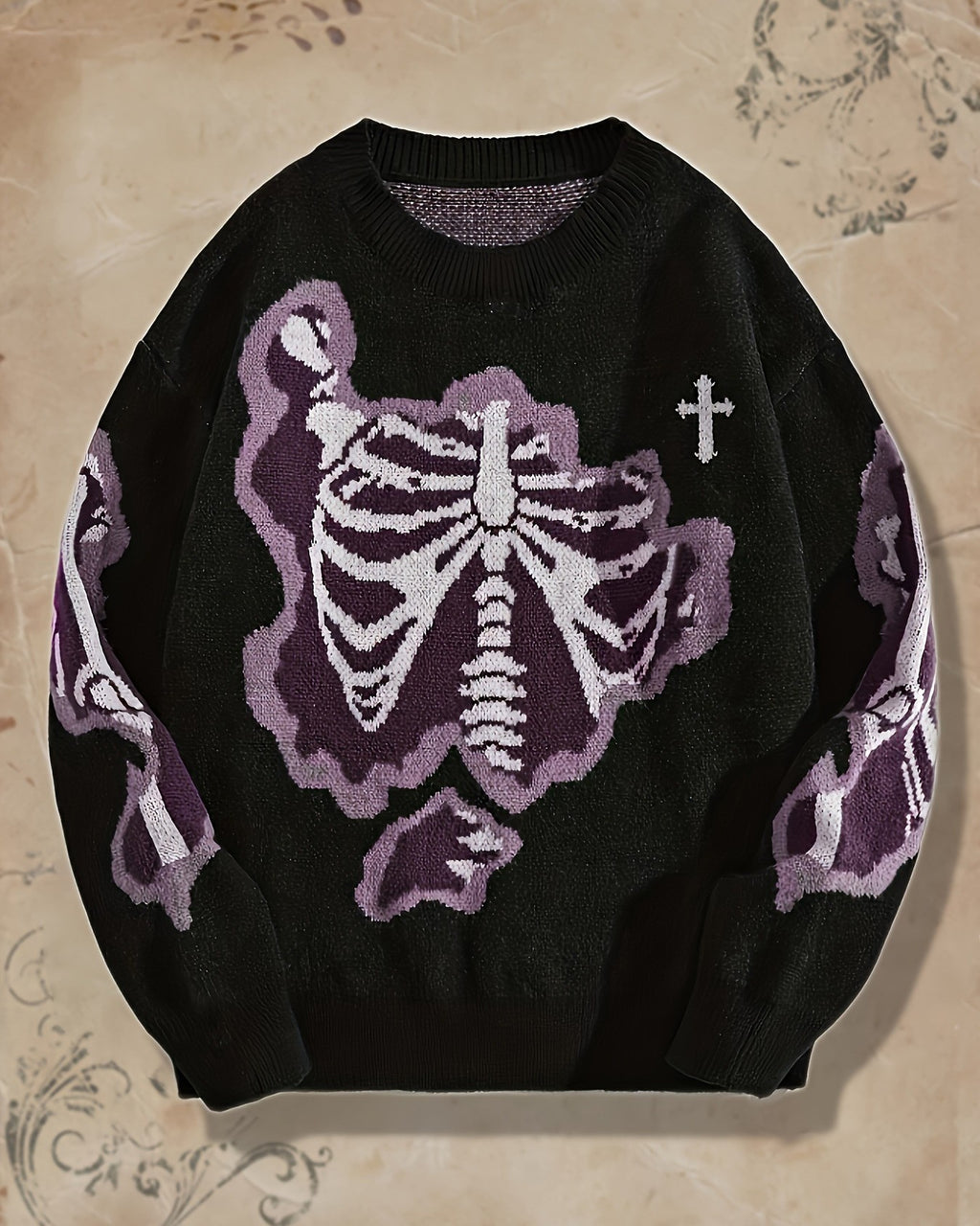 Skeleton Ribcage Graphic Crewneck Sweater - Black