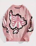 Skeleton Ribcage Graphic Crewneck Sweater - Pink
