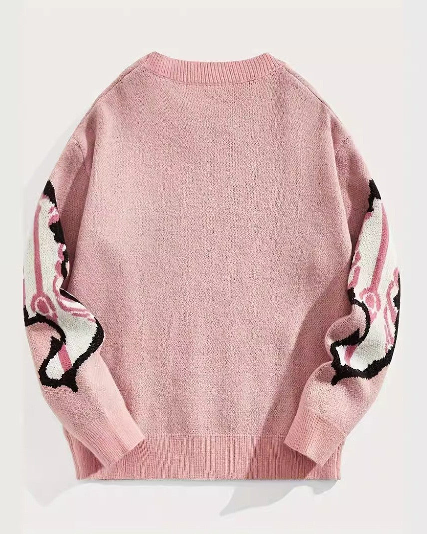 Skeleton Ribcage Graphic Crewneck Sweater - Pink - 1