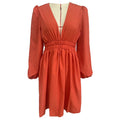 Plunge V Neck Smocked Waist Mini Dress - Orange