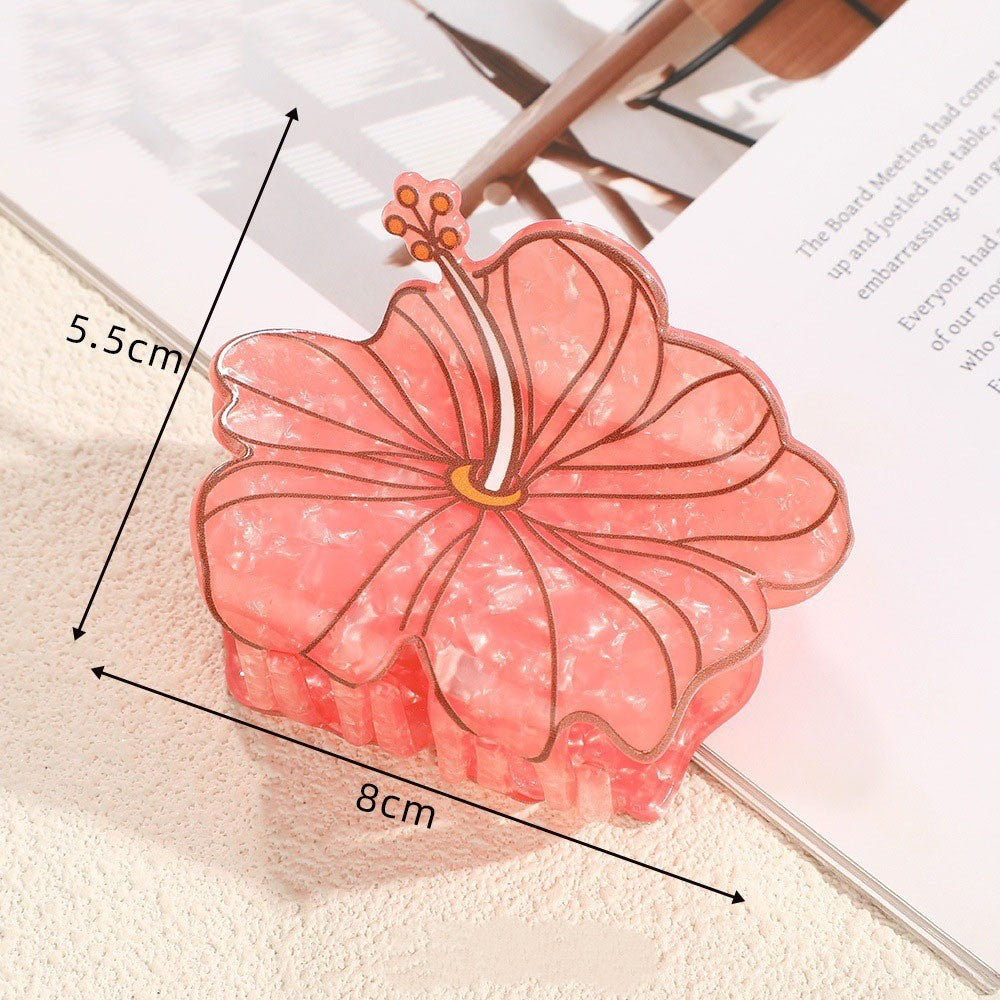 Marbled Hibiscus Bloom Hair Claw Clip - Pink