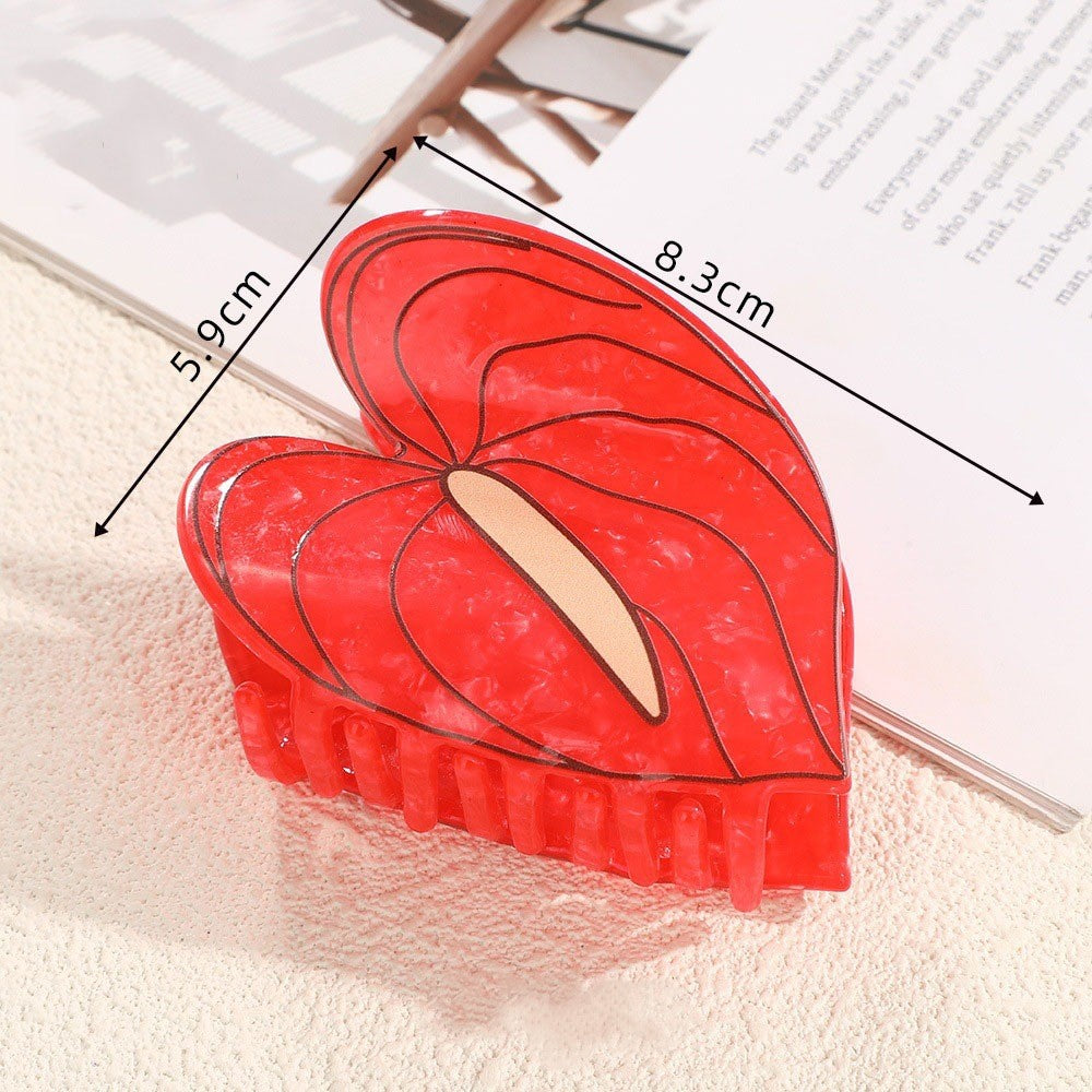 Marbled Hibiscus Bloom Hair Claw Clip - Red