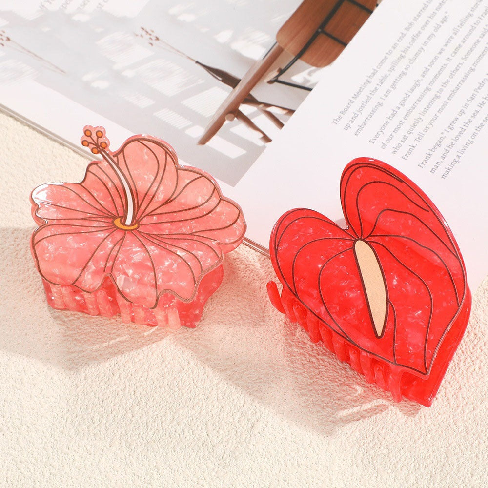 Marbled Hibiscus Bloom Hair Claw Clip