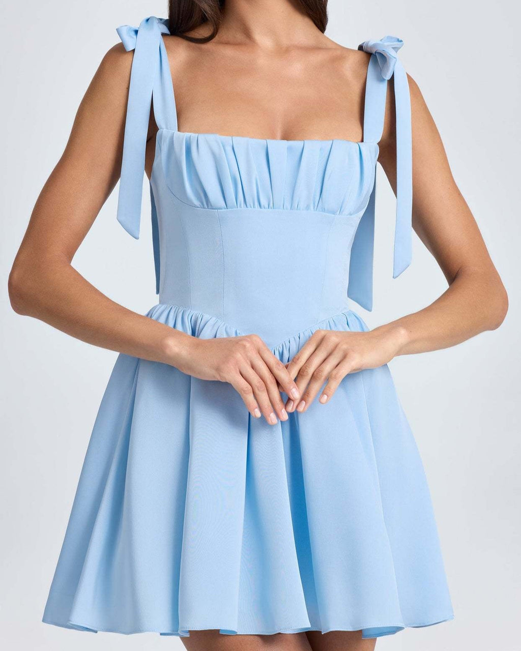 Bow Strap Corset Bodice Mini Dress - Blue