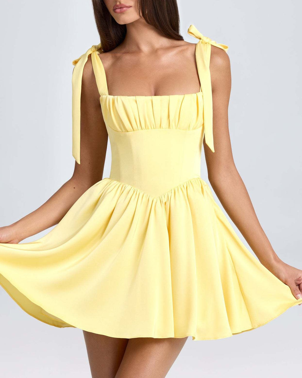 Bow Strap Corset Bodice Mini Dress - White