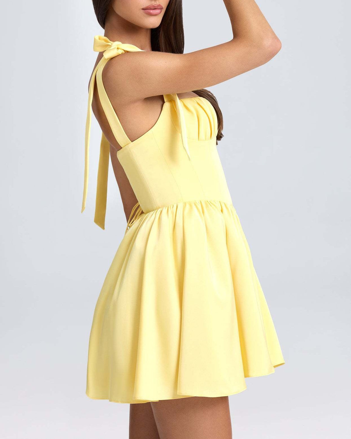 Bow Strap Corset Bodice Mini Dress - White - 2