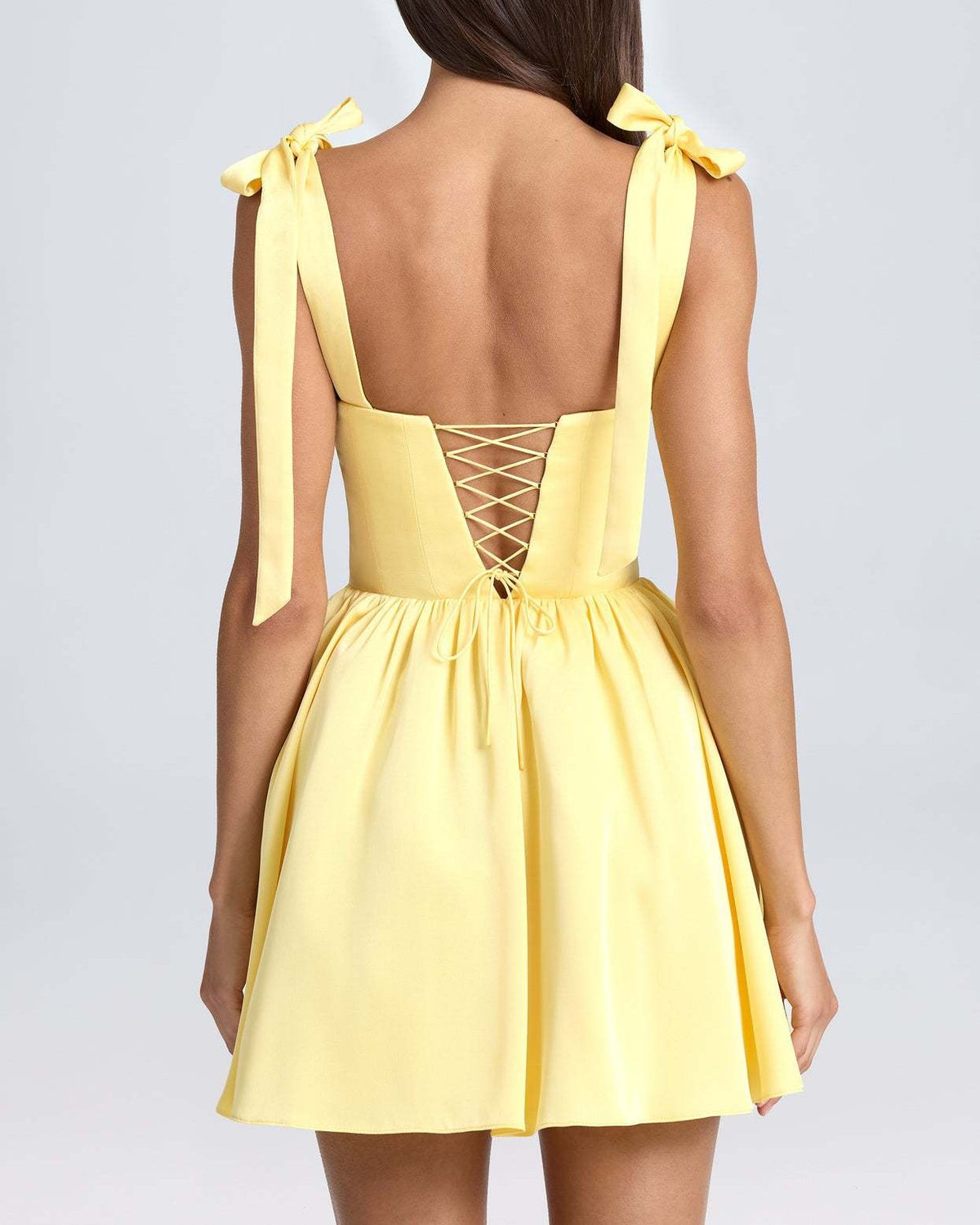 Bow Strap Corset Bodice Mini Dress - White - 3