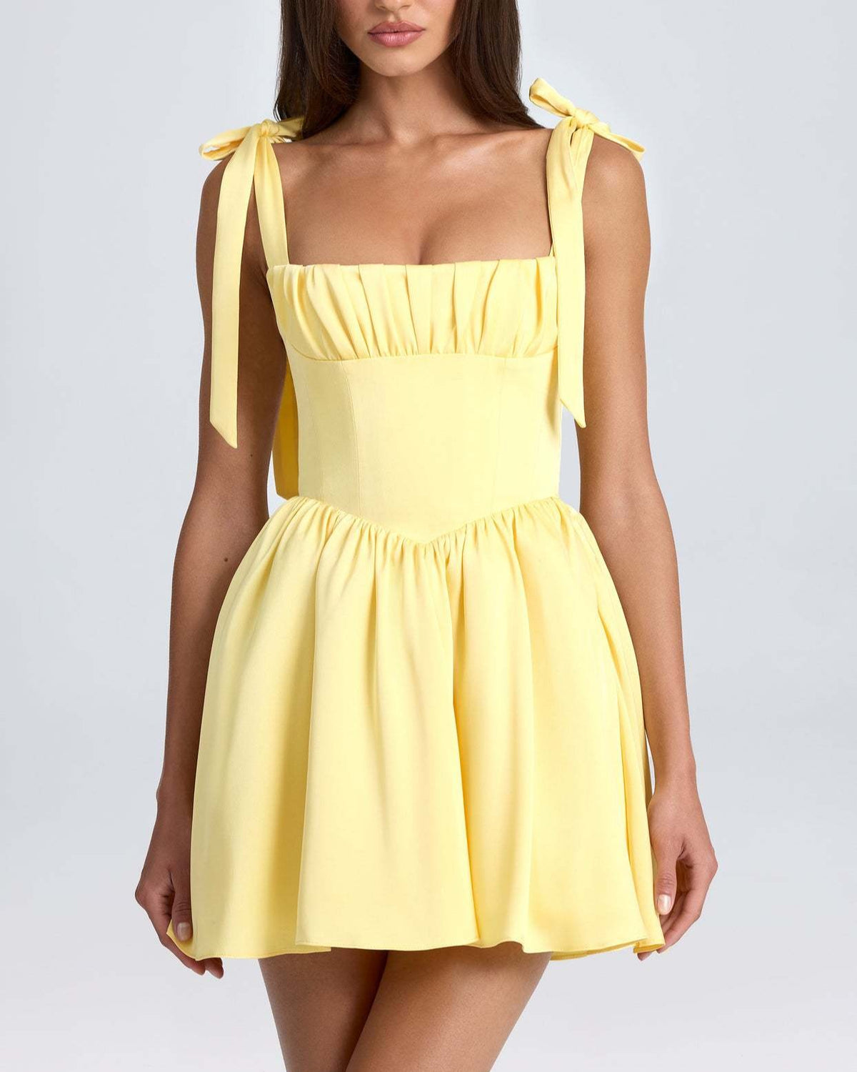 Bow Strap Corset Bodice Mini Dress - Yellow