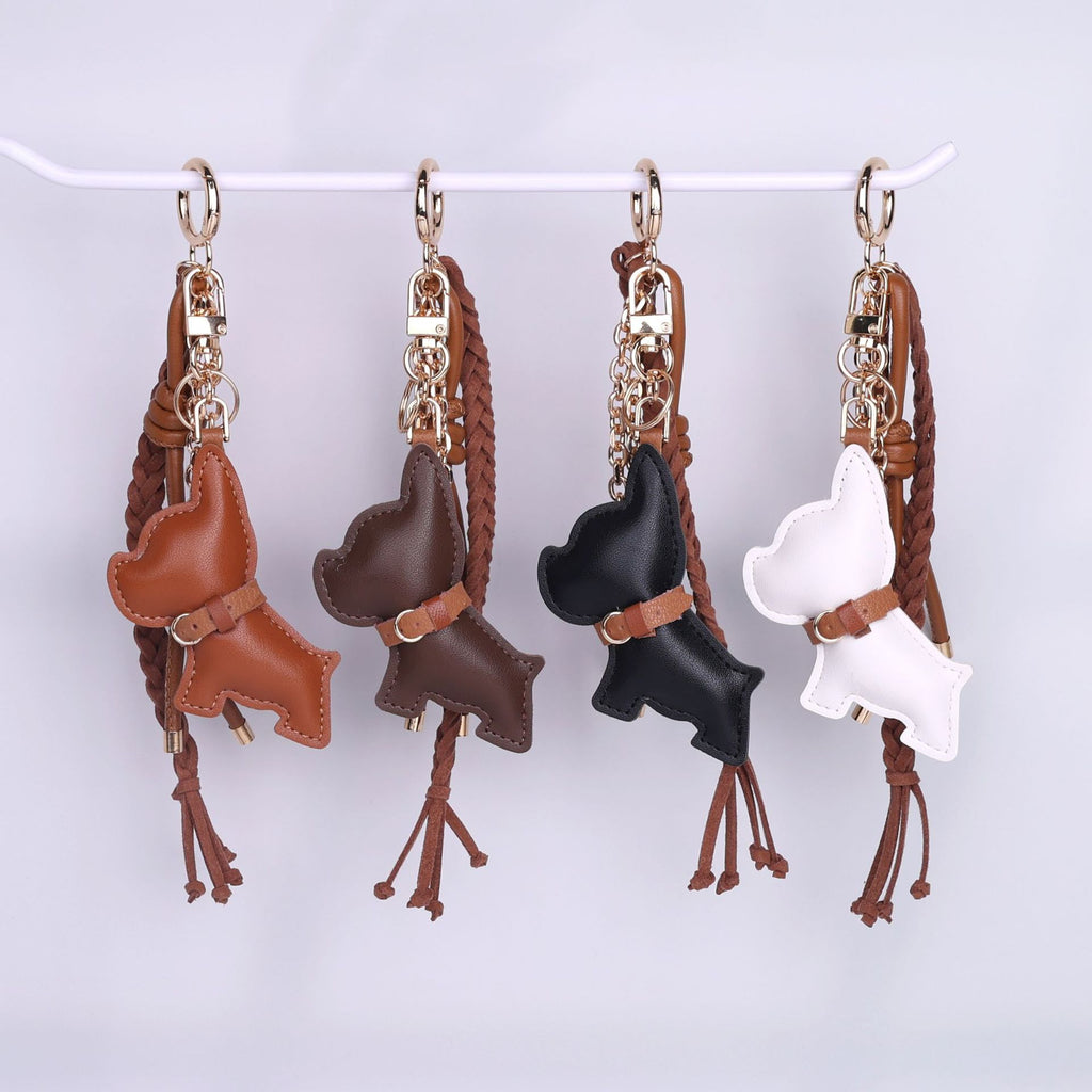Leather Bulldog Braided Tassel Keychain