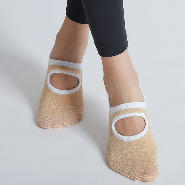 Contrast Strap Low Cut Grip Socks - Beige