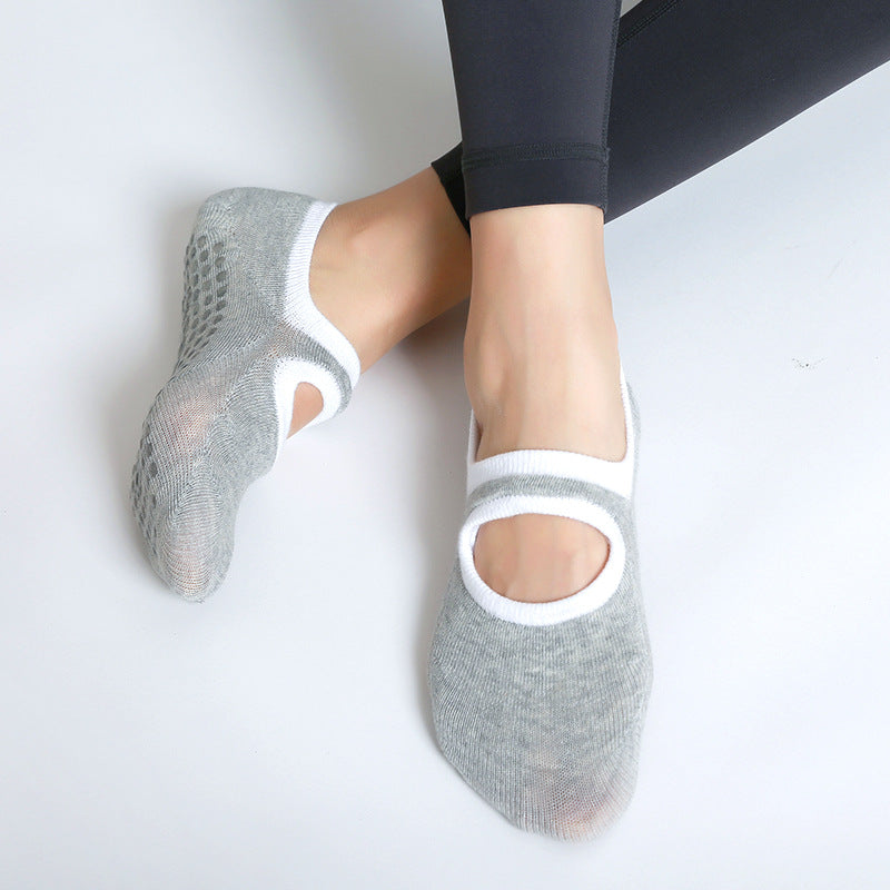 Contrast Strap Low Cut Grip Socks - Gray