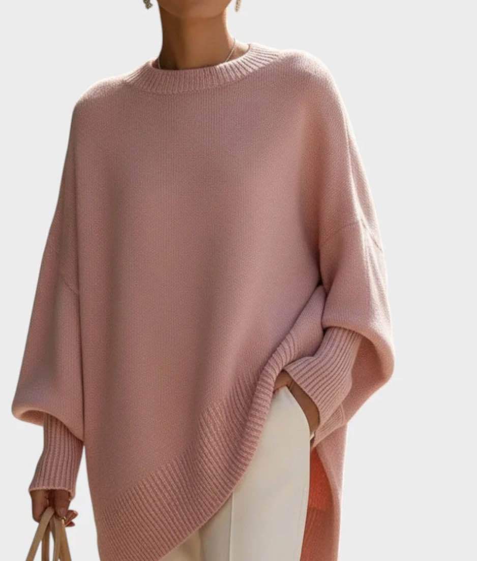 Asymmetric Hem Batwing Oversized Knit Sweater - Pink