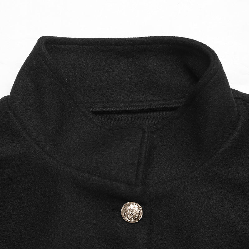 Black Brushed Belted Wide Sleeve Swing Cape Coat - Black - 6