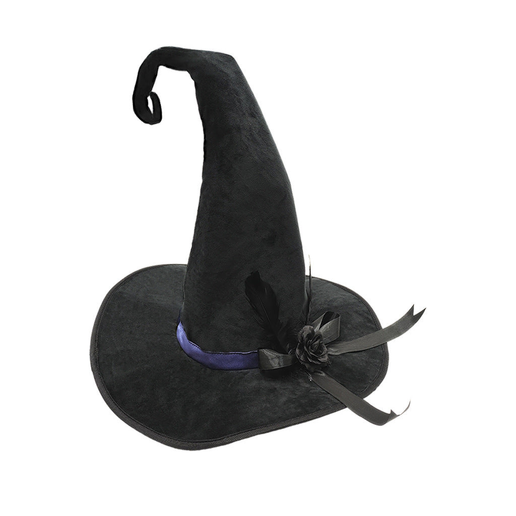 Velvet Bow Pointed Witch Hat - Black