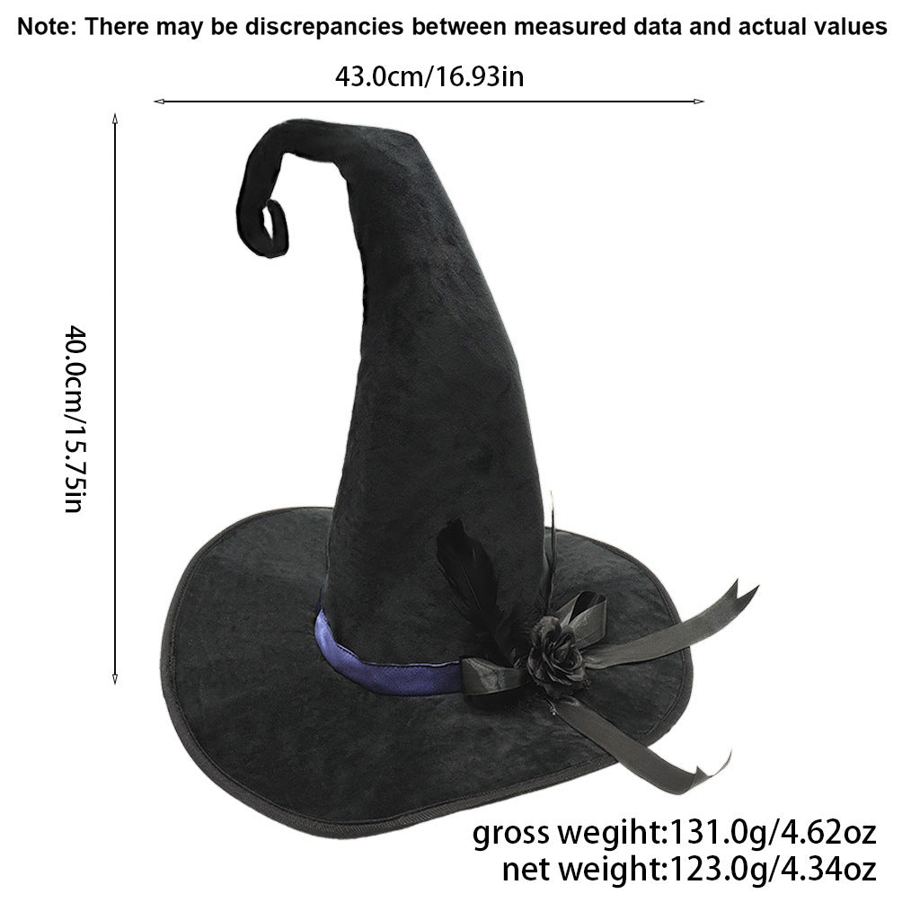 Velvet Bow Pointed Witch Hat - Black - 1