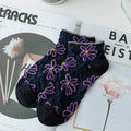 Sheer Floral Embroidered Ankle Socks - Black