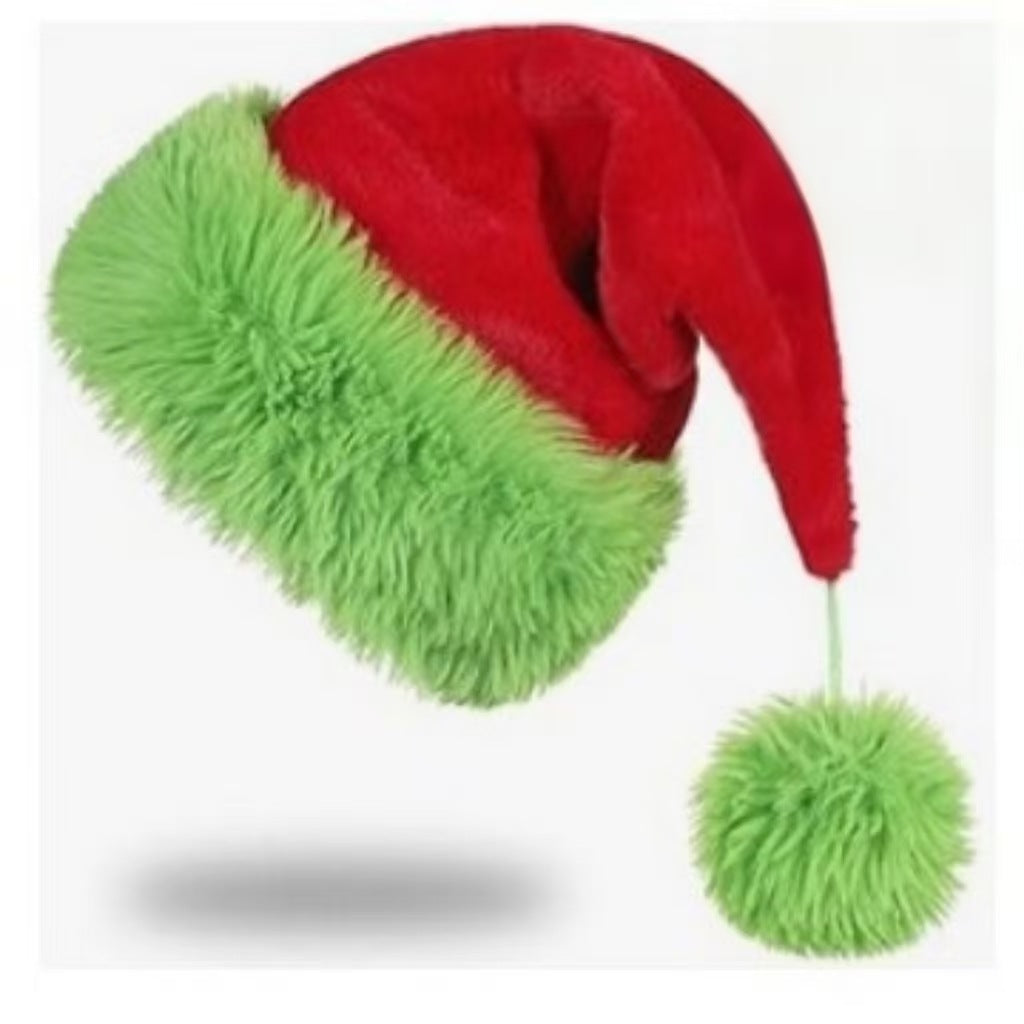 Plush Christmas Santa Beanie With Fur Brim - DGreen
