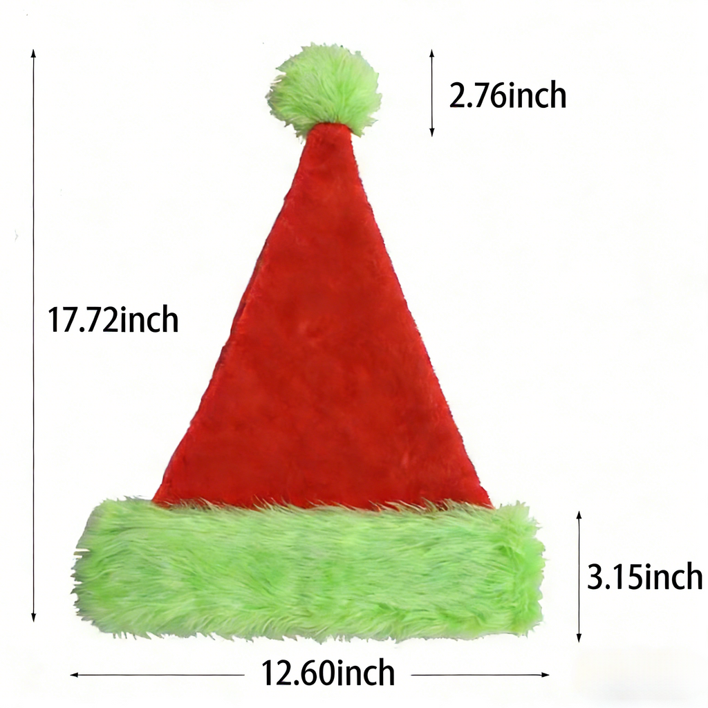 Plush Christmas Santa Beanie With Fur Brim - Green - 1