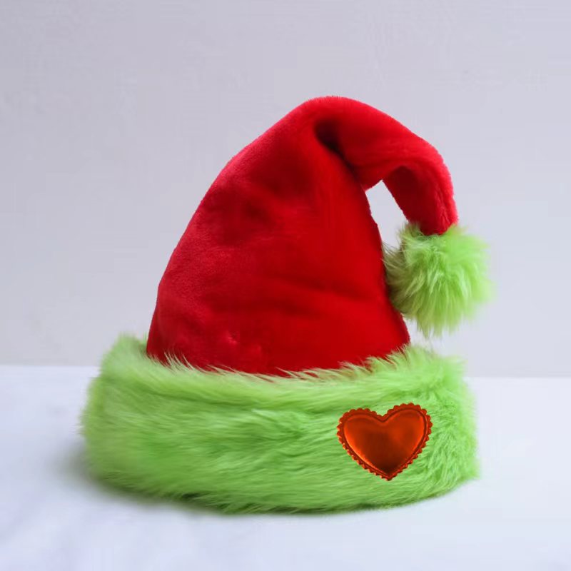 Plush Christmas Santa Beanie With Fur Brim - HGreen