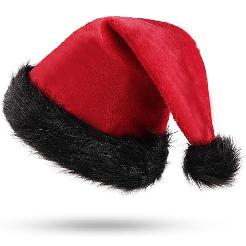 Plush Christmas Santa Beanie With Fur Brim - Red