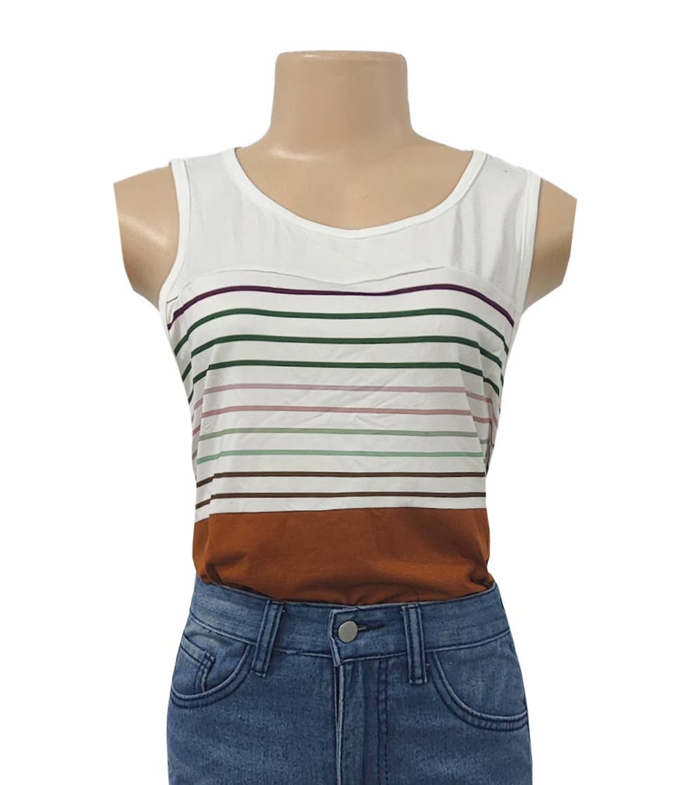 Striped Color Block Knit Tank Top