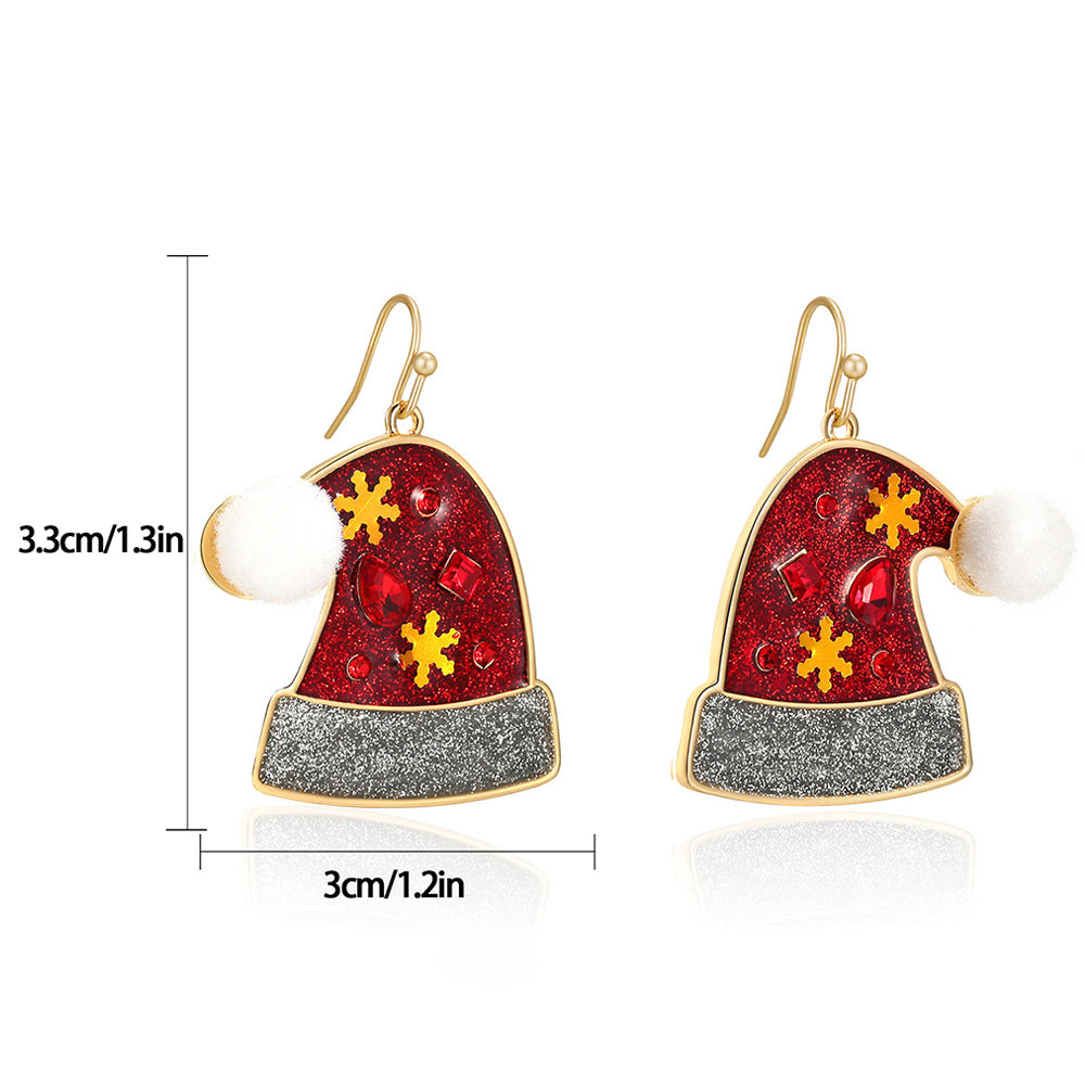 Sparkling Santa Hat Drop Earrings - Red