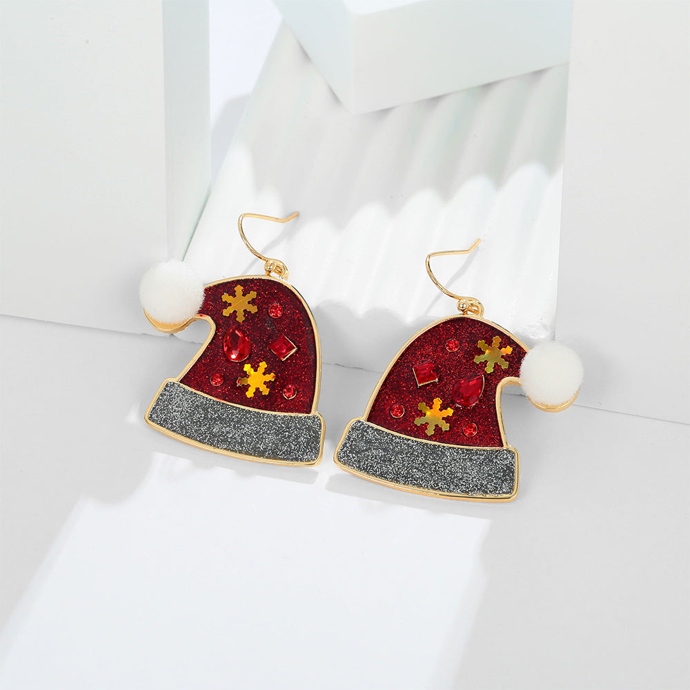 Sparkling Santa Hat Drop Earrings - Red - 1
