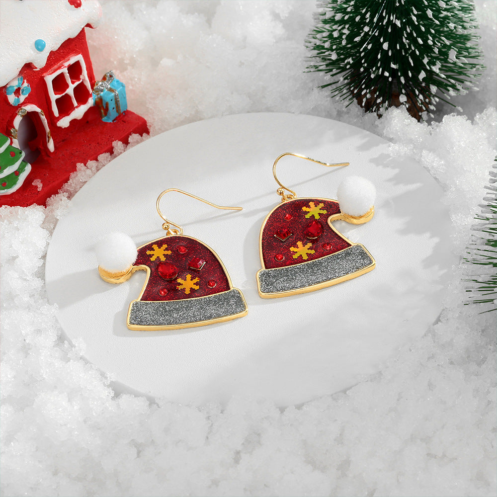 Sparkling Santa Hat Drop Earrings - Red - 2