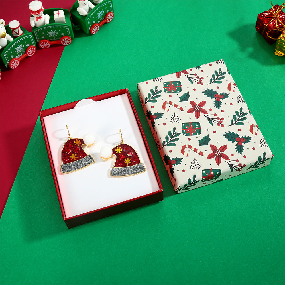 Sparkling Santa Hat Drop Earrings - Red - 3