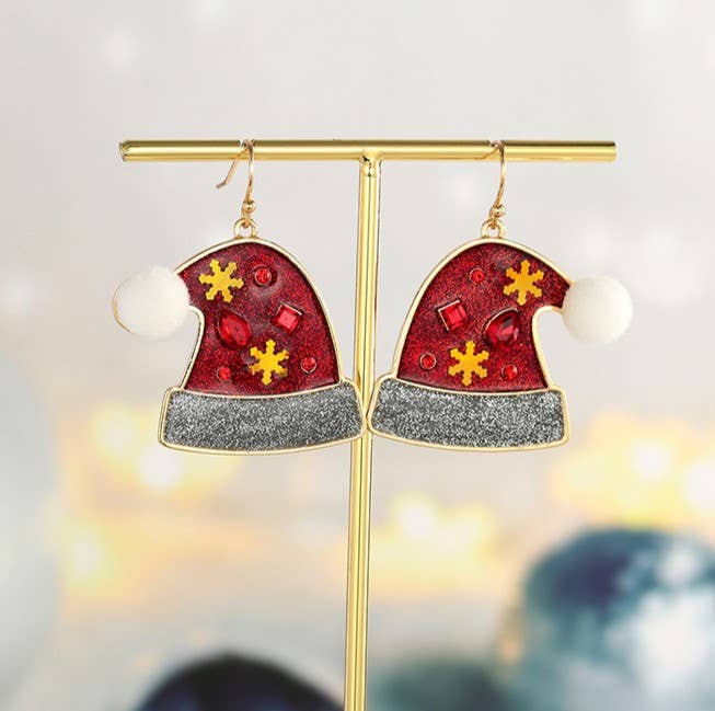 Sparkling Santa Hat Drop Earrings