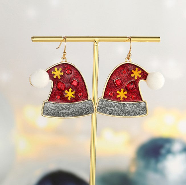 Sparkling Santa Hat Drop Earrings - view 1