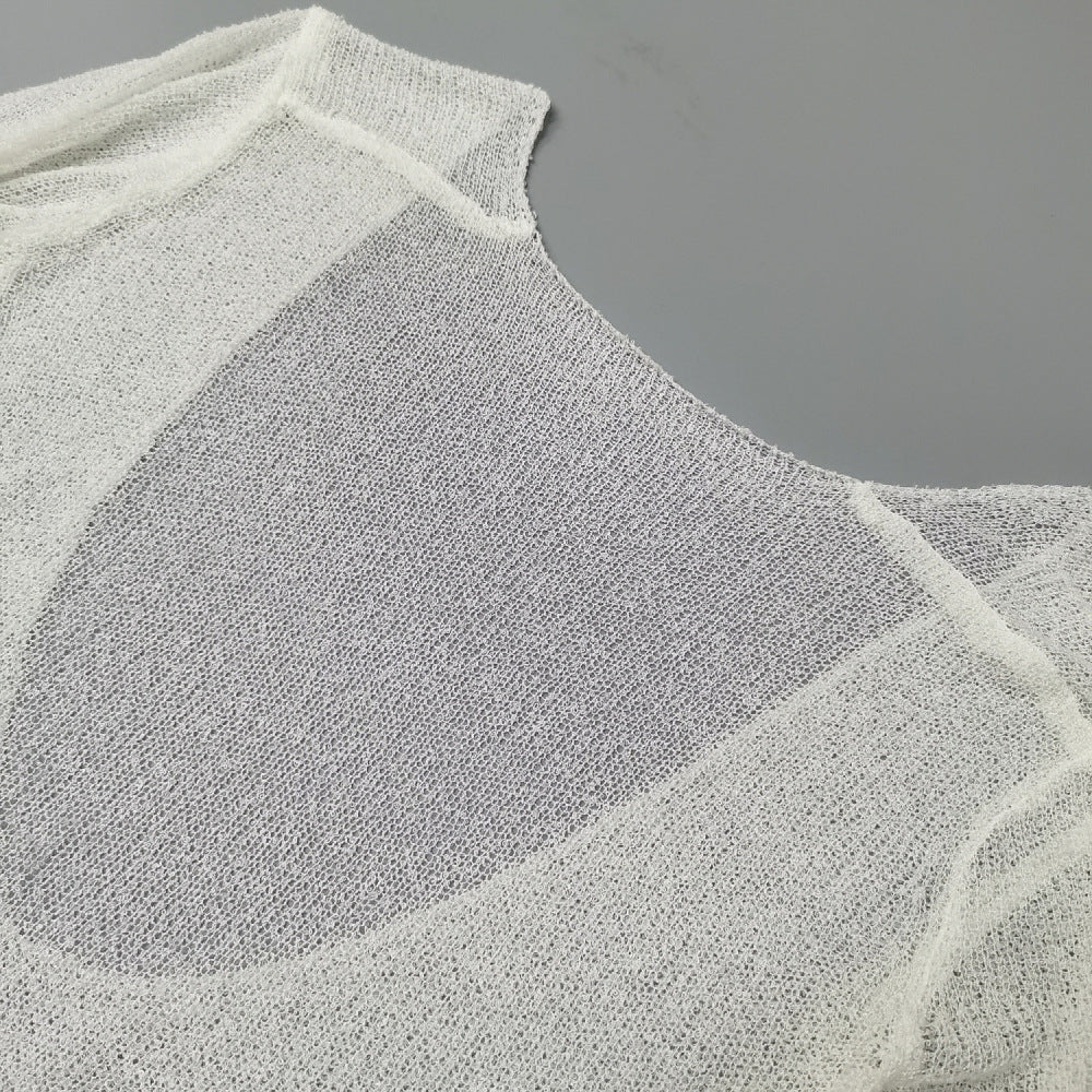 Open Knit Ruffle Hem Mini Cover Up - White - 2