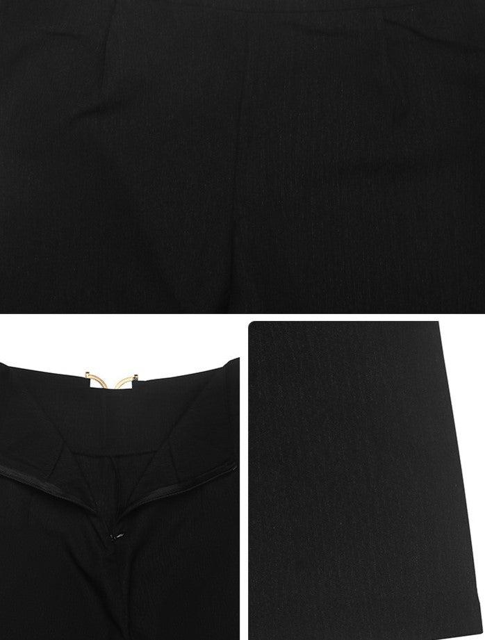 Pleated High Rise Straight Leg Office Pants - Black - 2