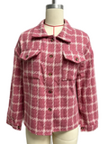 Brushed Plaid Shirt Jacket With Flap Pockets - Red