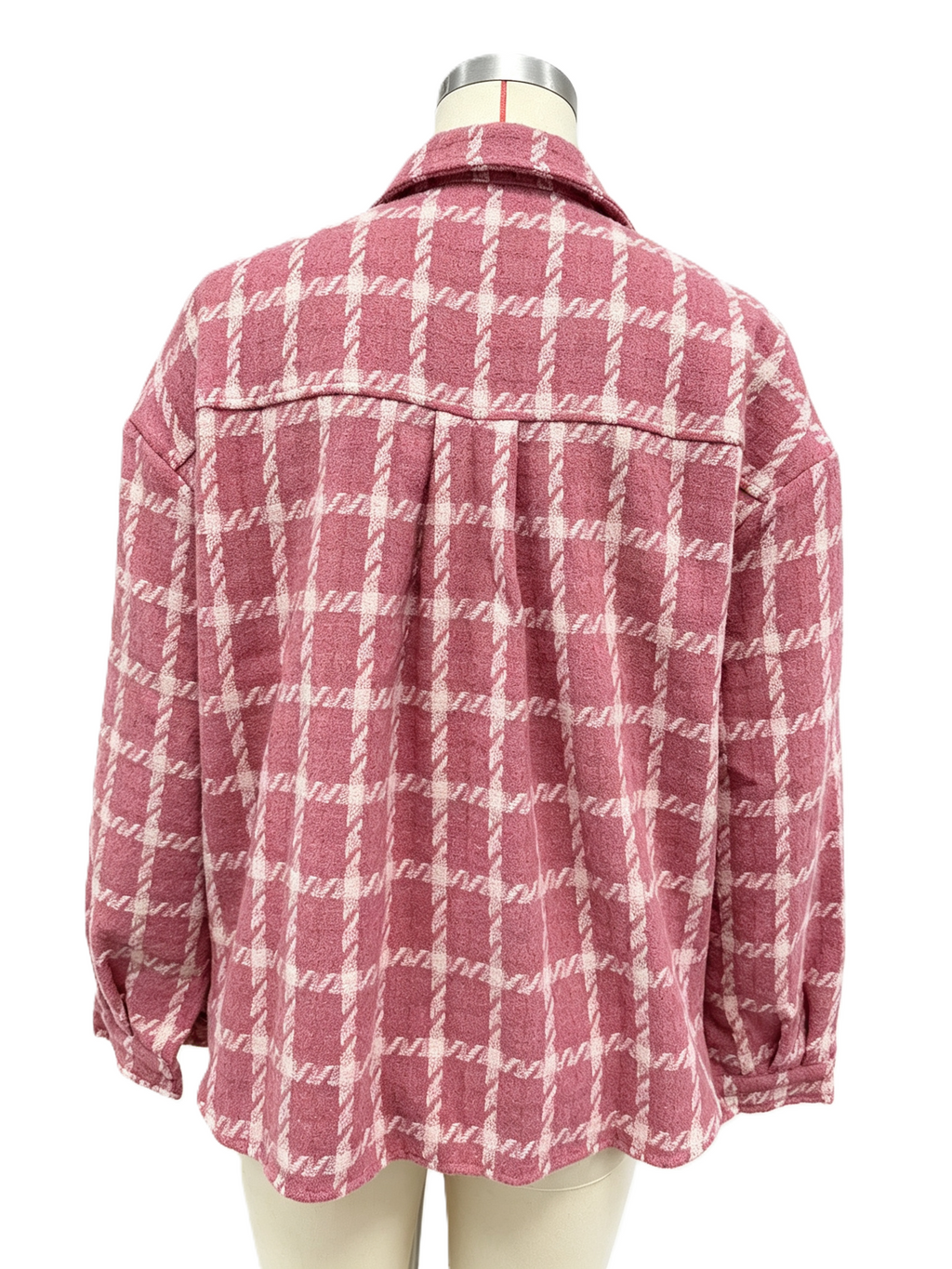 Brushed Plaid Shirt Jacket With Flap Pockets - Red - 1