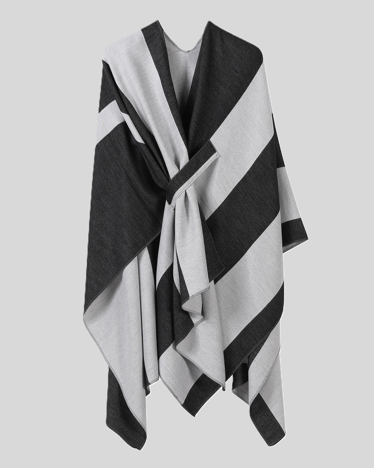 Bold Two Tone Striped Wrap Cape - BlackWhite - 1