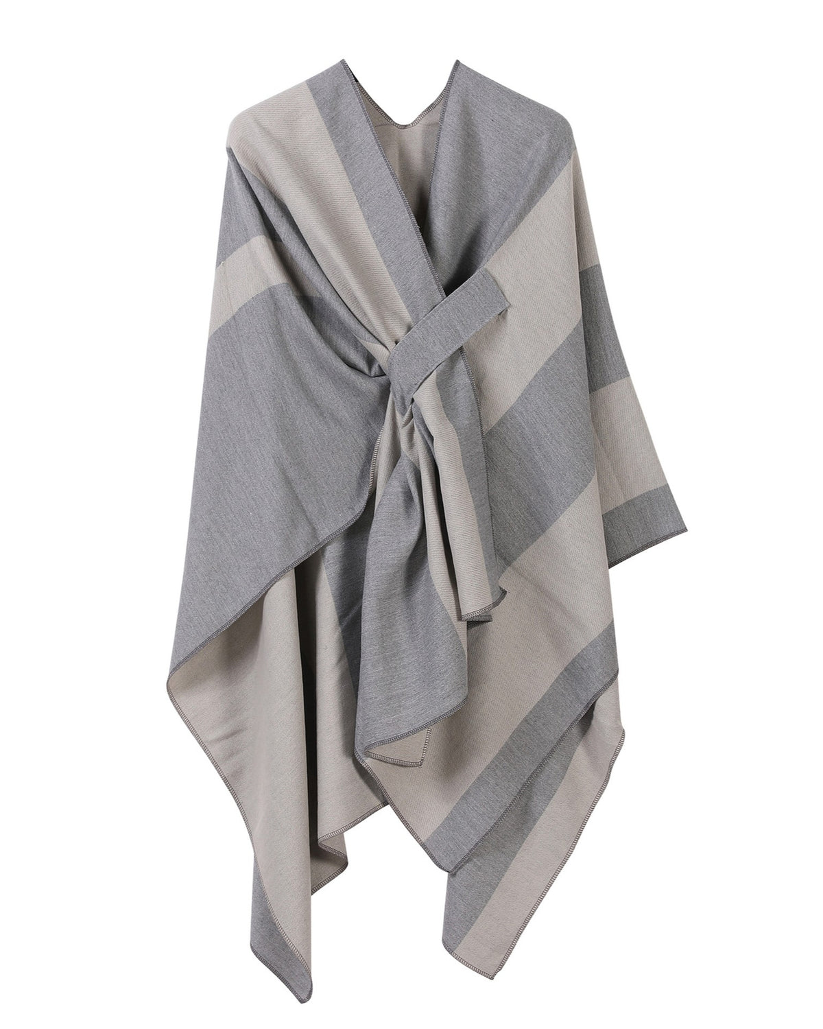 Bold Two Tone Striped Wrap Cape - LightGrey