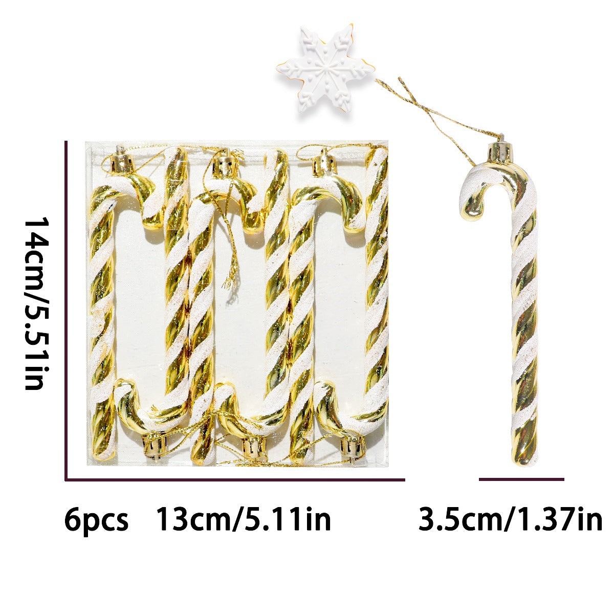 Glossy Striped Candy Cane Tree Ornament Set - Gold