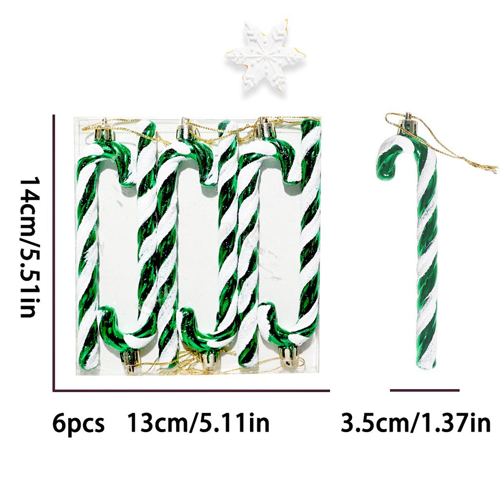 Glossy Striped Candy Cane Tree Ornament Set - Green